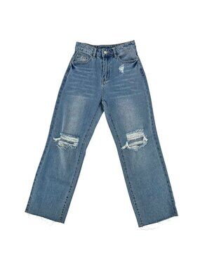 Shein Womens Distressed High-Waisted Ripped Knees Frayed Hems Jeans Petite XS